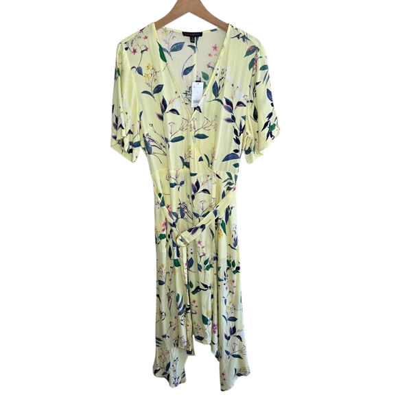 NWT Banana Republic | Butter Yellow Floral Handkerchief Midi Wrap Dress Size 12 - Picture 1 of 10